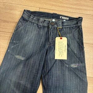 NWT Rogan Y2K Men’s Pinstripe Distressed Bell Bottom Faded Jeans Size 27x33